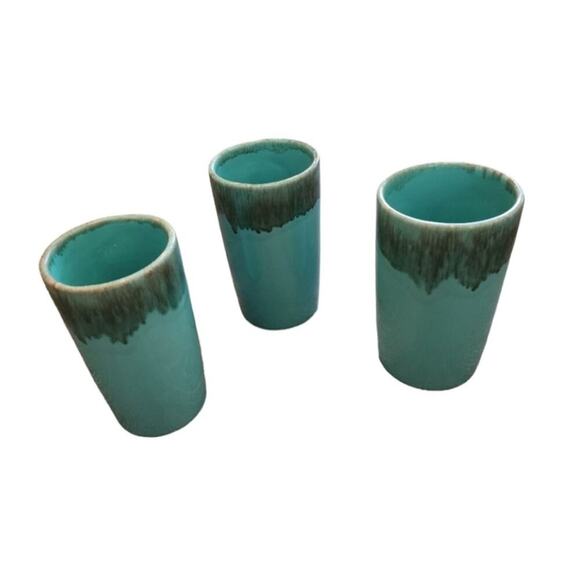 Jaska of California Cascade Ware Blue with Brown Drip Vintage 3 Glasses Tumblers - Picture 2 of 7